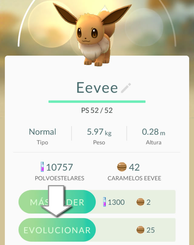 Indicación para evolucionar un Pokémon