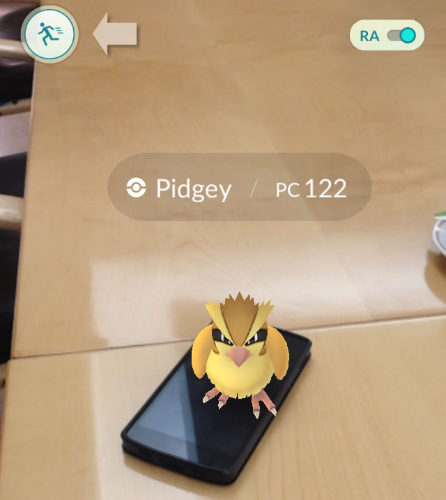 Captura de un Pokémon con Realidad Aumentada activa