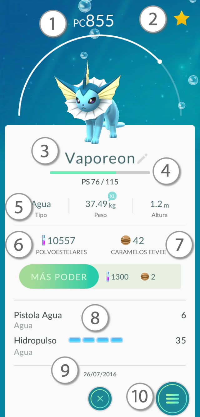 Detalles de Pokémon Vaporeon